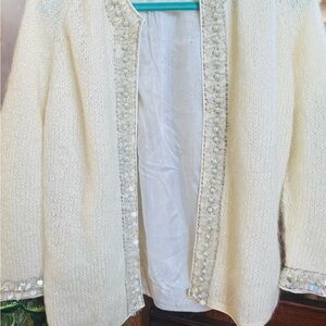 Chic Cream Cardigan with Sequin Accents